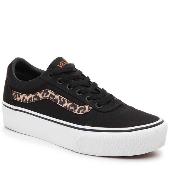 black vans with leopard print stripe